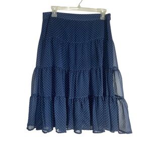 George Dark Blue Polka Dot A-Line Sheer Tiered knee Length Skirt size 10